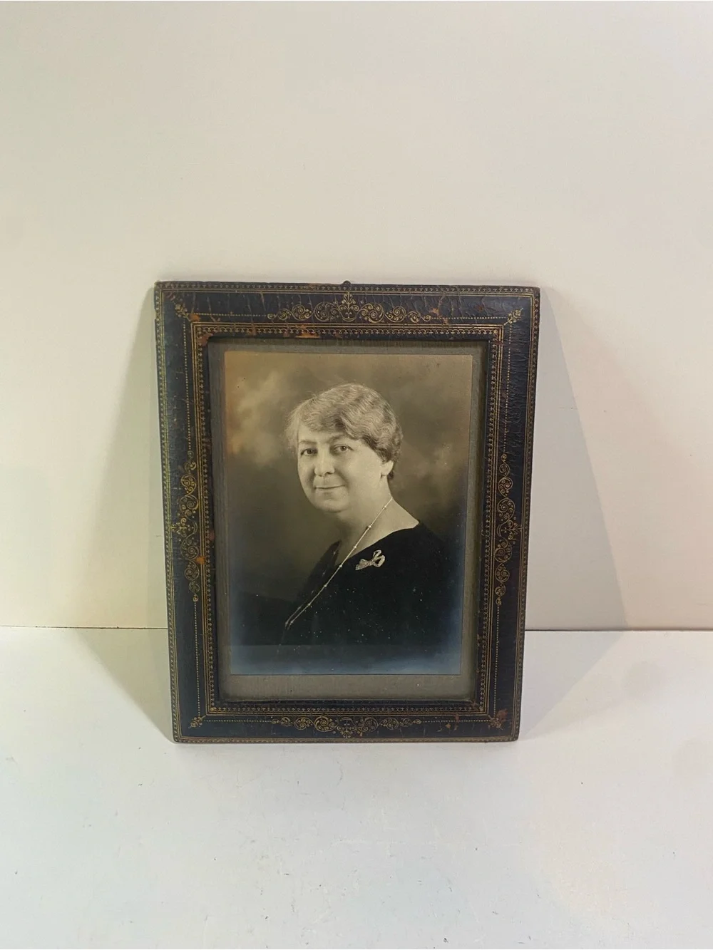Antique 1920s Matriarch Portrait Antique Paper Gold Design Frame Brass Hardware
